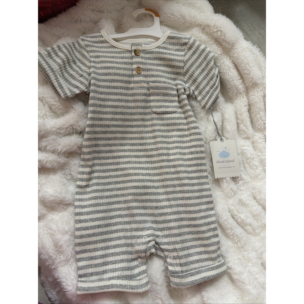 Baby Boys' Striped Henley Short Sleeve Romper - Cloud Island 12M